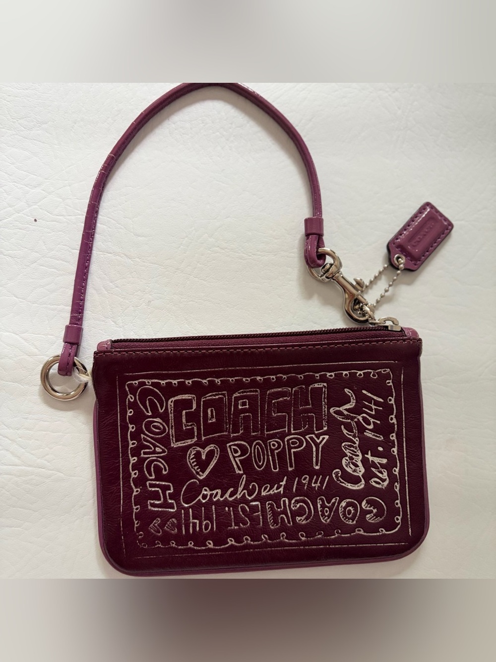 Coach Y2K Poppy Wristlet Purple Patent Leather Key & Card Holder